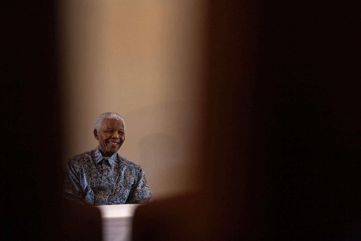 Nelson Mandela, photographed during a visit from a young soccer team, from Bree Primary School, in Mayfair, JHB. The team won the 2008 Danone Nations Cup and represented South Africa in France. Picture: Alon Skuy